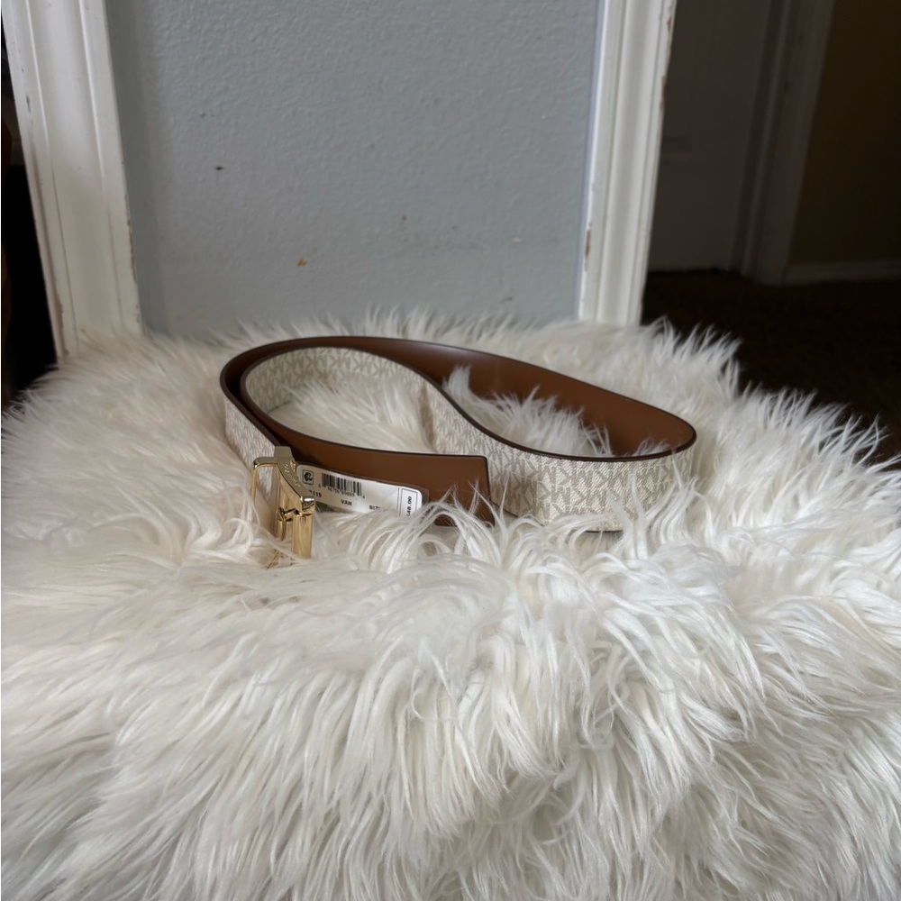 Michael Kors Brown Leather Belt with Gold Buckle
